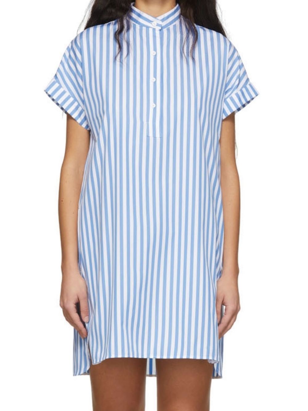 MaxMara “Faglia” Blue and White Striped Short Sleeve Shirt Dress